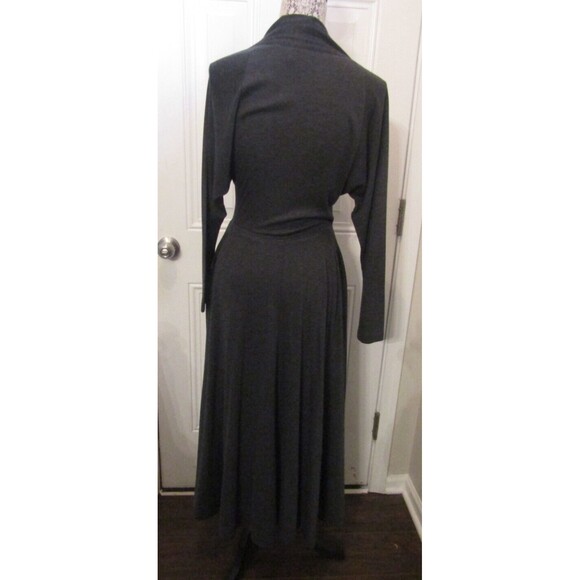 TOGETHER! Womens Charcoil Grey Midi Wrap Dress Side Pockets Flare Skirt Size S - Picture 6 of 8